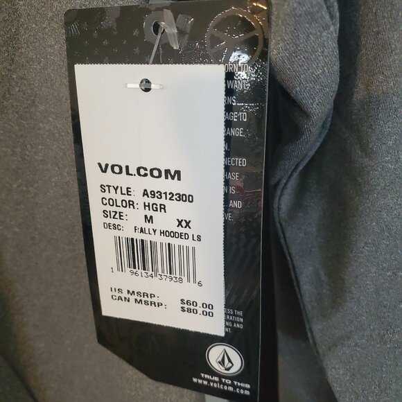 NWT Mens Volcom Loose fit Thrashguard Rally Hooded Long Sleeve - Gray Full Zip M - Picture 7 of 13